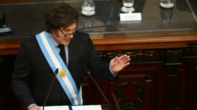 Le président argentin Javier Milei donnant un discours lors de l'inauguration de la 143ème session ordinaire du Congrès de la Nation argentine à Buenos Aires, le 1er mars 2025 (photo d'illustration).