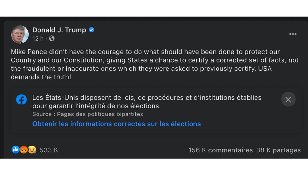 Capture d'écran du compte Facebook de Donald Trump