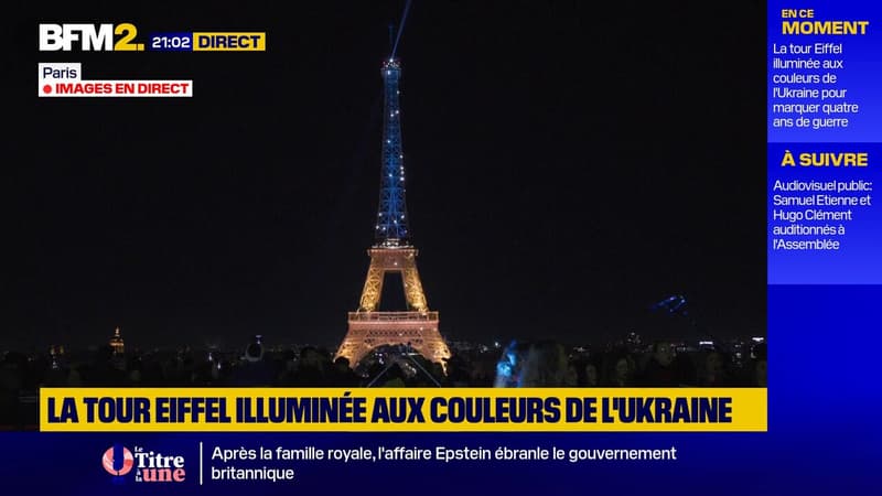 La tour Eiffel illuminée aux couleurs du drapeau ukrainien, quatre ans après le début de la guerre