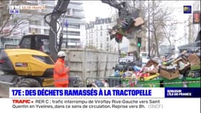 Paris: des déchets ramassés à la tractopelle dans le 17e