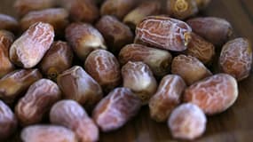 Des dattes récoltées d'un dattier issu de graines vieilles de 2.000 ans, à Kibbutz Ketura dans le sud d'Israël, le 27 septembre 2021