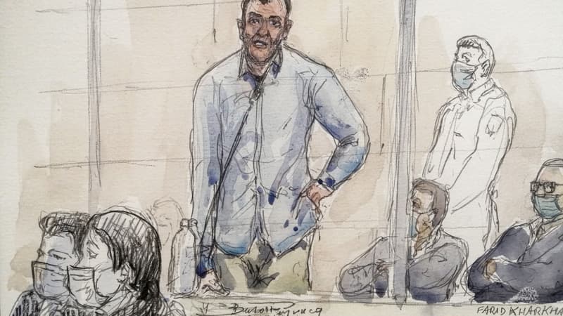 Croquis de Yassine Atar, l'un des accusés du procès du 13-Novembre, lors de son audience en novembre 2021