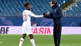 Timothée Pembélé avec Thomas Tuchel, à Montpellier le 5 décembre 2020