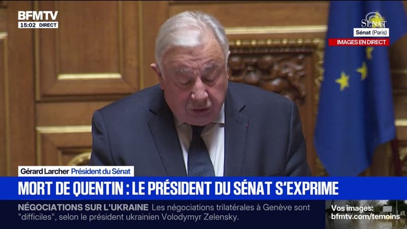 "Le lynchage à mort de Quentin Deranque, nous a tous horrifié" assure Gérard Larcher avant d'observer un moment de recueillement