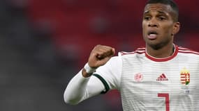 Le défenseur international hongrois Loïc Nego après avoir marqué un but face à l'Islande à la Puskas Arena de Budapest, le 12 novembre 2020