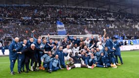L'OM après sa victoire contre l'OL, le 2 février 2025 en Ligue 1