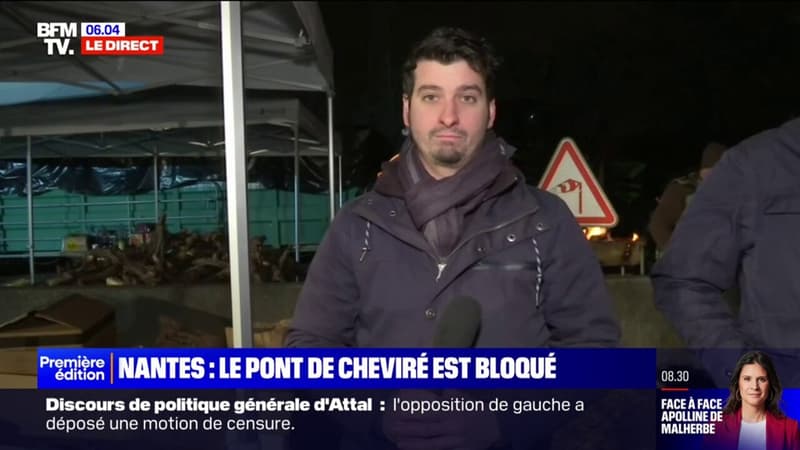 Colère des agriculteurs: à Nantes, le pont de Cheviré, qui permet d'accéder au périphérique, est bloqué