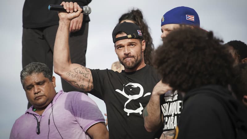 Ricky Martin lors d'une manifestation à Porto Rico le 17 juillet