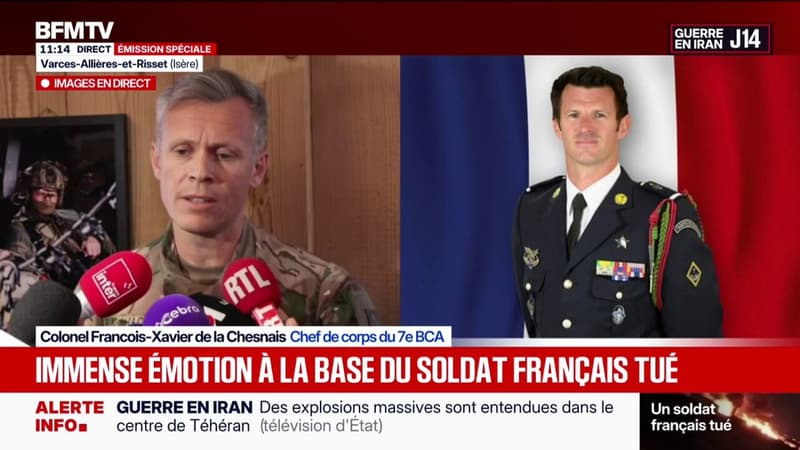 Soldat français tué en Irak: "Arnaud Frion est mort frappé par un drone Shahed", affirme François-Xavier de la Chesnais, chef de corps du bataillon de chasseurs alpins où servait l'adjudant-chef Arnaud Frion