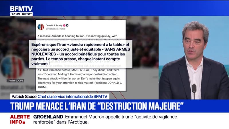 Donald Trump appelle l'Iran à mettre fin à son programme militaire nucléaire sous peine de "destruction majeure"