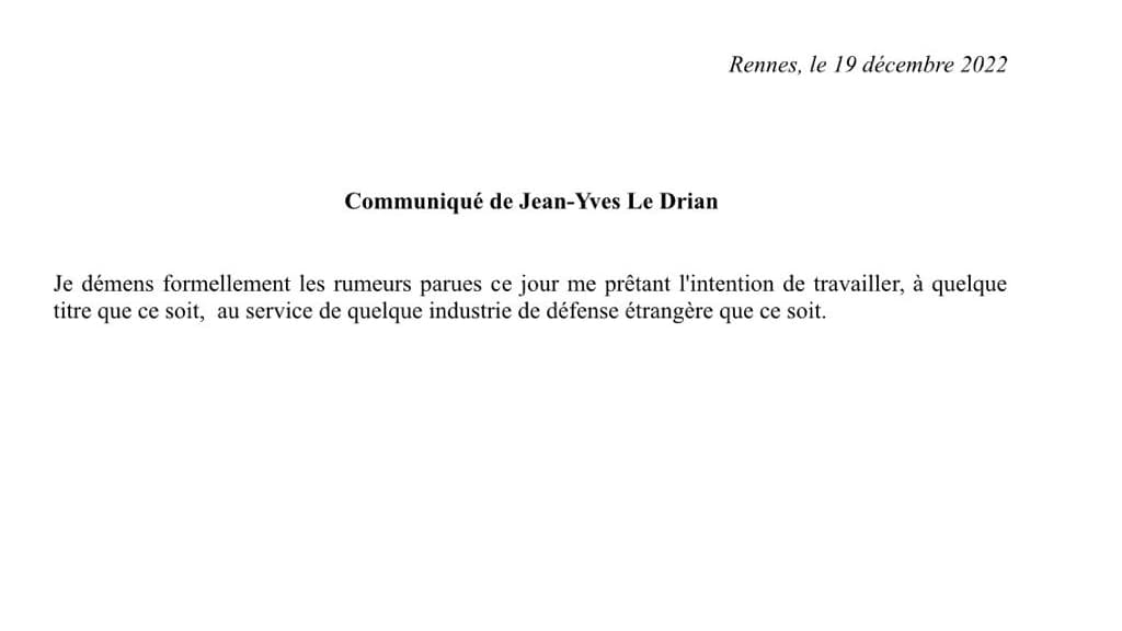 Communiqué de Le Drian Communiqué de Le Drian