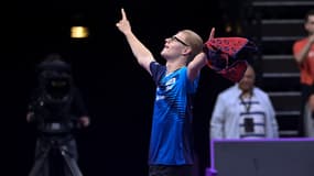 Félix Lebrun après sa victoire en demi-finale du WTT Champions de Montpellier, 27 octobre 2024