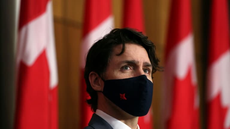 Le Premier ministre canadien Justin Trudeau lors d'une conférence de presse à Ottawa le 16 avril 2021