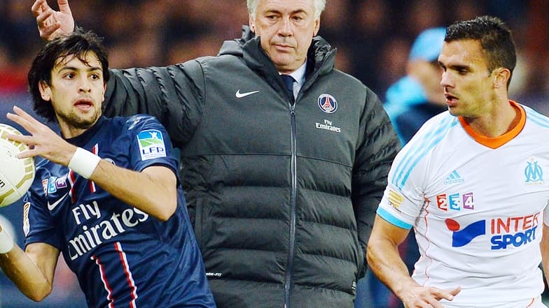 Javier Pastore, Carlo Ancelotti et Jérémy Morel