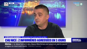 Actes d'agressions envers les soignants: pour Stéphane Gauberti, responsable CGT santé au CHU de Nice, il faut notamment "limiter les délais d'attente"