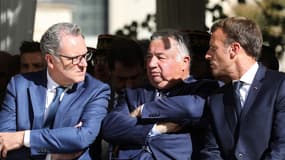 Richard Ferrand, Gérard Larcher et Emmanuel Macron le 19 septembre 2018 à Paris.