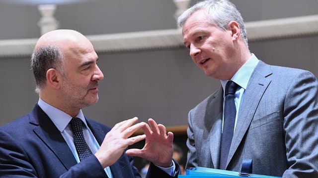 Le Commissaire européens aux Affaires économiques Pierre Moscovici et le ministre de l'Économie Bruno Le Maire.