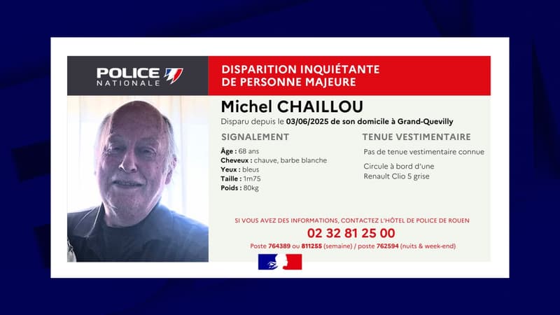 Michel Chaillou a disparu le 3 juin à Grand-Quevilly, en Seine-Maritime.