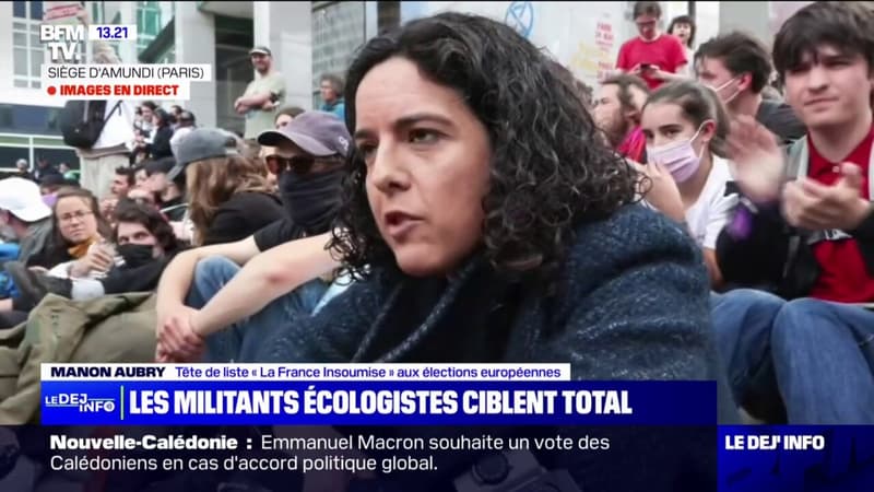 Total: Manon Aubry rencontre les militants écologistes au siège d'Amundi