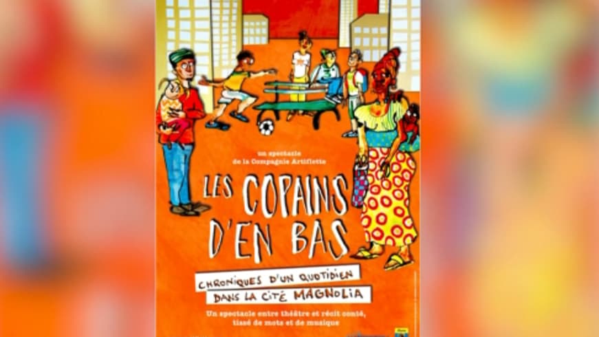 L'affiche du spectacle "Les copains d’en bas", sans le rajout du sous-texte L'affiche du spectacle "Les copains d’en bas", sans le rajout du sous-texte