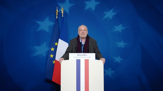 François Berléand a Bruxelles en février dernier, s'exprimant à la tribune du Conseil européen. 