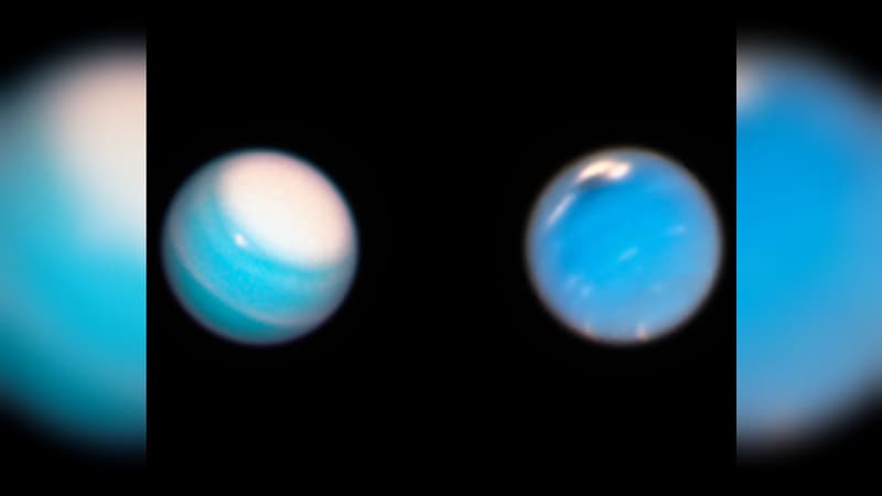 Uranus, à gauche, et Neptune, à droite, photographiées par le télescope Hubble. 