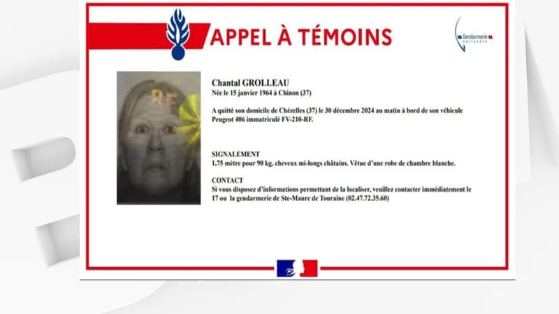 L'appel à témoins lancé par la gendarmerie d'Indre-et-Loire pour essayer de retrouver Chantal Grolleau.