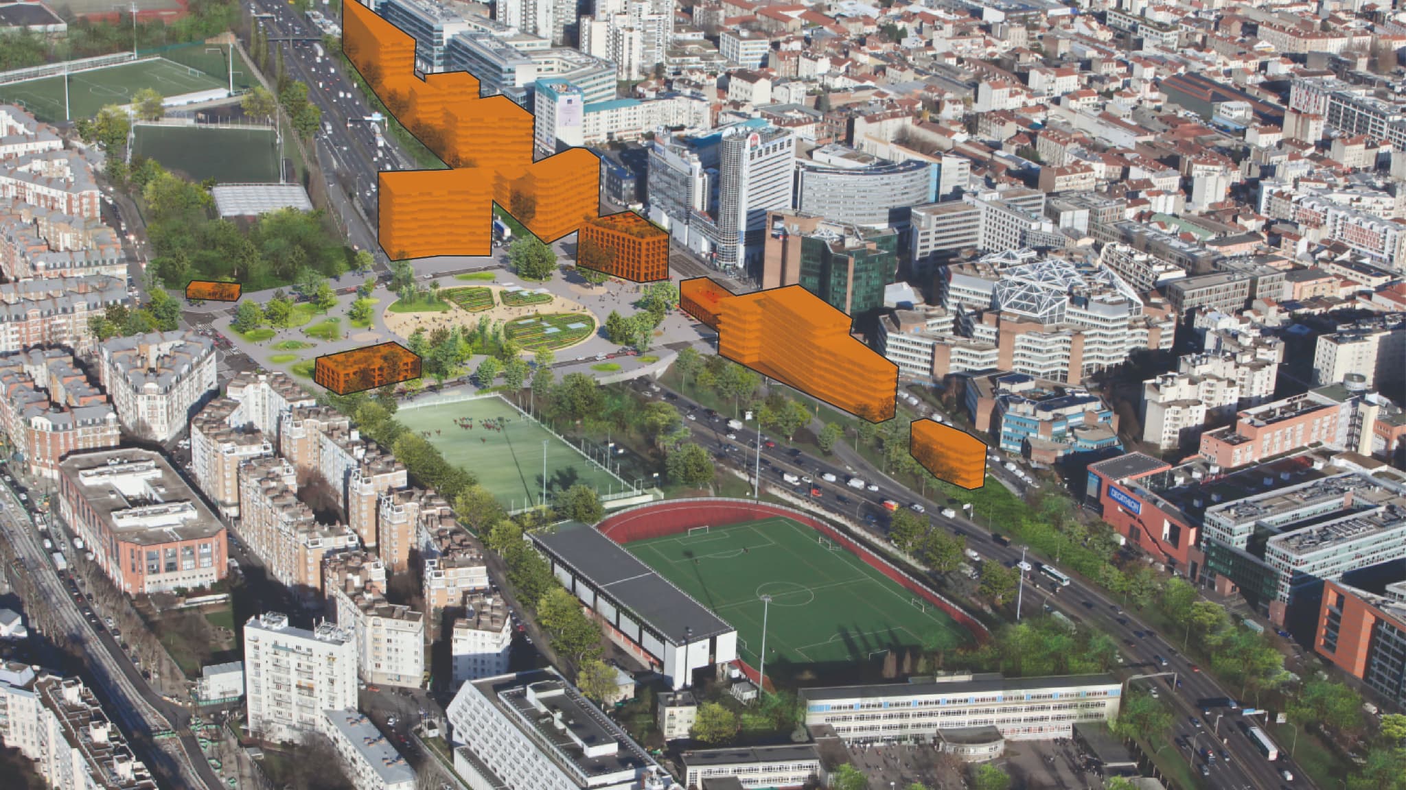 Le projet porté par la ville pour la porte de Montreuil prévoit la création d'une place végétalisée et d'espaces de bureaux. Le projet porté par la ville pour la porte de Montreuil prévoit la création d'une place végétalisée et d'espaces de bureaux.