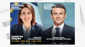 Valérie Hayer et Emmanuel Macron sur les affiches de Renaissance pour les européennes