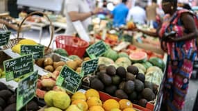 Des fruits issus de l'agriculture biologique sur un marché de Toulouse, le 8 juillet 2023
