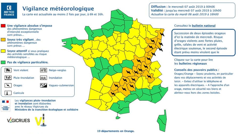 La carte de la vigilance orange ce mardi. La carte de la vigilance orange ce mardi.