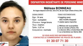 Mélissa a fugué de son foyer à Bois d'Arcy, dans les Yvelines, depuis le 26 mai dernier