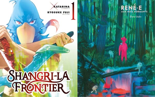 copertine manga "Shangri-La Frontier" e cartoni "René.e nella foresta addormentata"