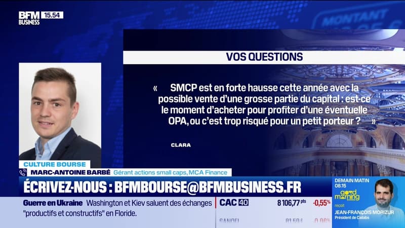 Culture Bourse : "SMCP est en forte hausse cette année avec la possible vente d'une grosse partie du capital : est-ce le moment d'acheter pour profiter d'une éventuelle OPA, ou c'est trop risqué pour un petit porteur ?", par Julie Cohen-Heurton - 22/12