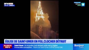Saint-Omer: un feu se déclare dans l'église de l'Immaculée-Conception, la toiture et le clocher s'effondrent