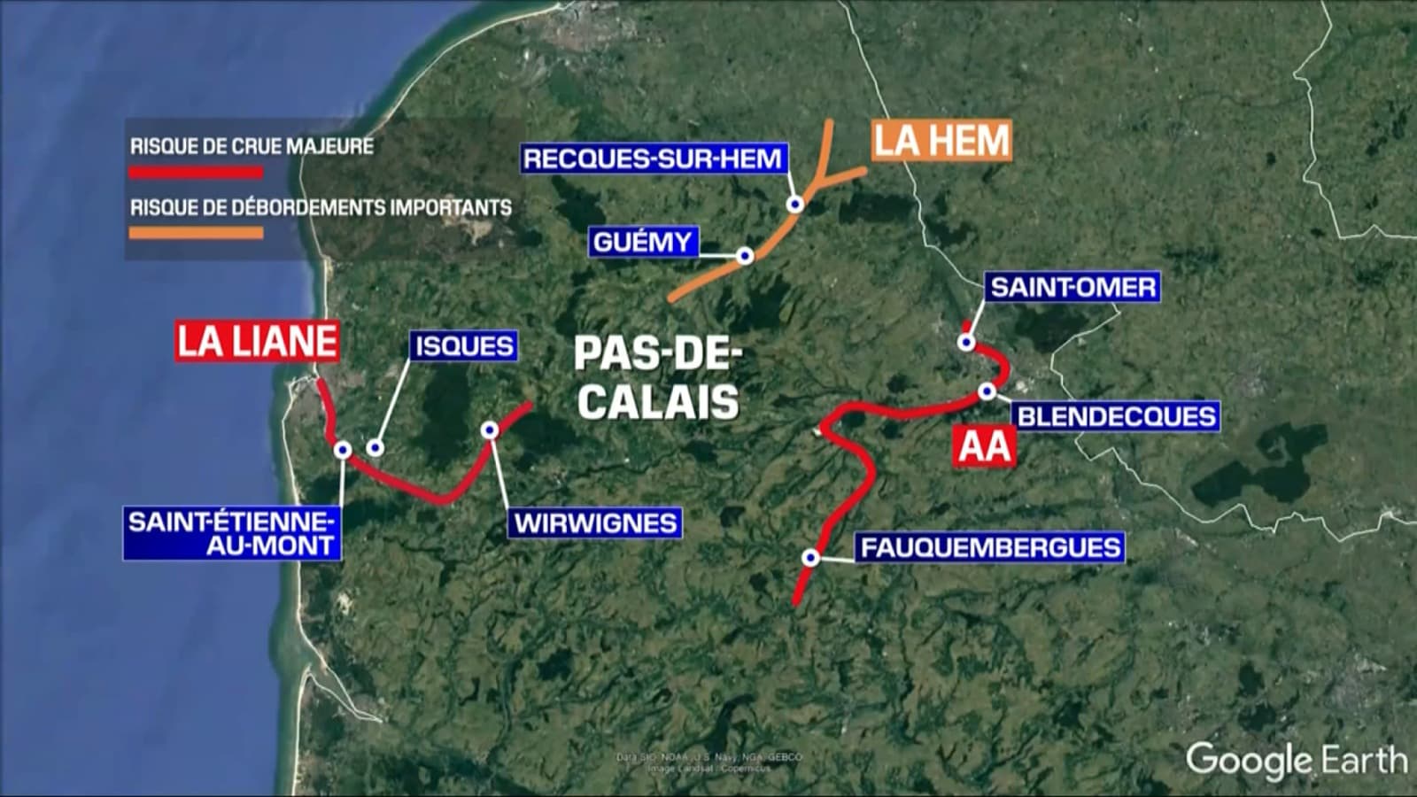 Le cours d'eau de l'Aa et de la Liane dans le Pas-de-Calais ont été placés en vigilance rouge pour ce mardi 7 novembre Le cours d'eau de l'Aa et de la Liane dans le Pas-de-Calais ont été placés en vigilance rouge pour ce mardi 7 novembre