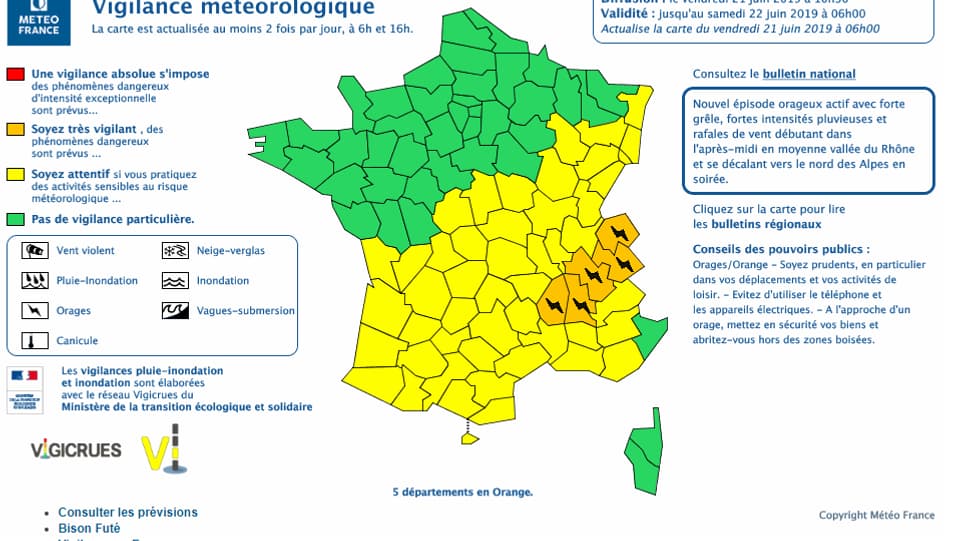 5 départements placés en vigilance orange 5 départements placés en vigilance orange