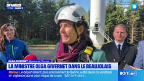 Rhône: la ministre de l'Énergie Olga Givernet en visite dans un parc éolien le Beaujolais