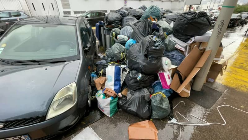 Des poubelles dans le 6e arrondissement de Marseille le 10 décembre 2021.