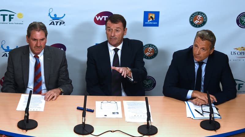 David Haggerty (ITF), Philip Brook (Tennis Integrity Board) et Chris Kermode (ATP)