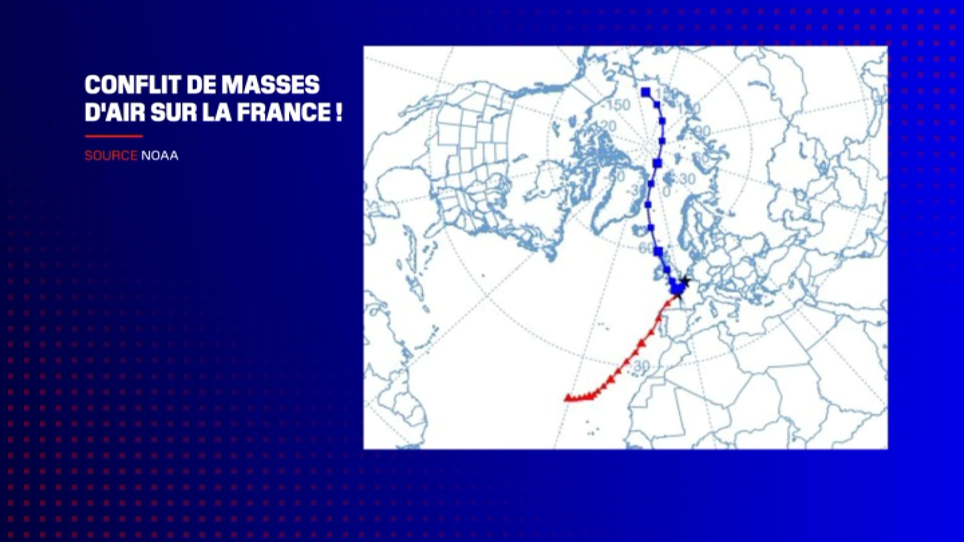 Le conflit de masse d'air actuellement au dessus du territoire français Le conflit de masse d'air actuellement au dessus du territoire français