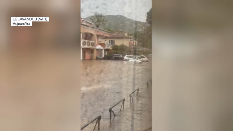 Une route du Lavandou (Var) inondée ce mardi 20 mai après des pluies intenses causées par un violent orage.