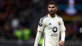 Houssem Aouar lors du quart de finale aller de la Ligue Europa entre l'AC Milan et l'AS Rome (0-1, Ligue Europa), le 11 avril 2024
