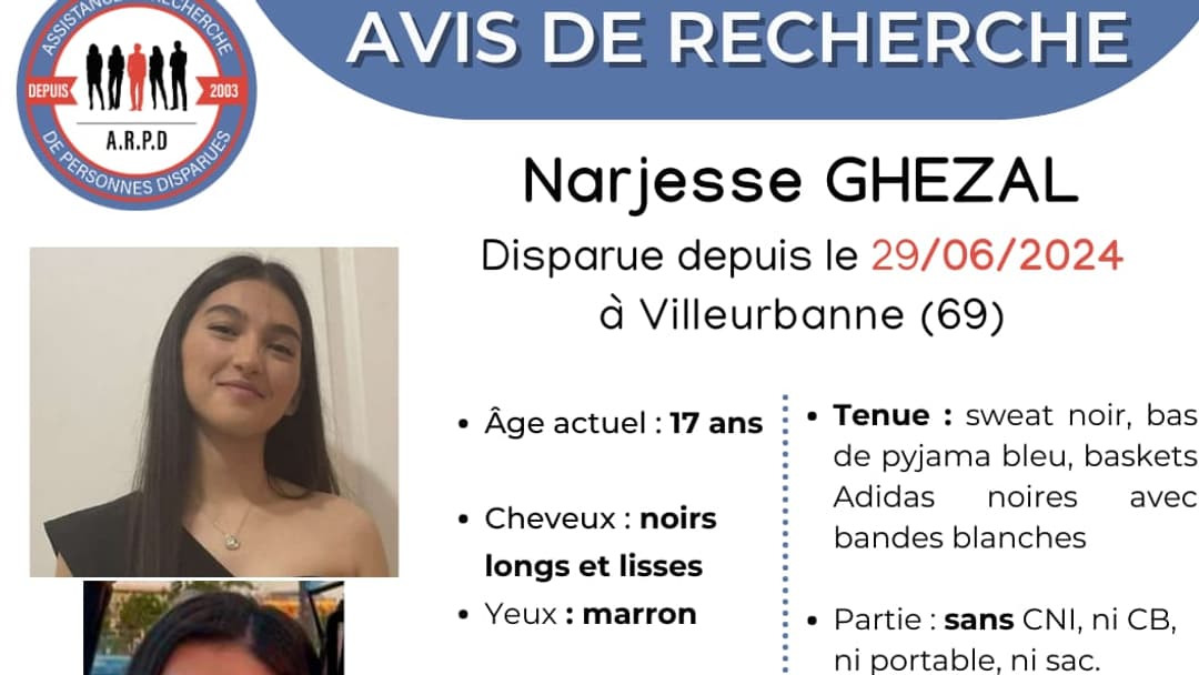 Narjesse, 17 ans, est portée disparue depuis le 29 juin 2024. Narjesse, 17 ans, est portée disparue depuis le 29 juin 2024.