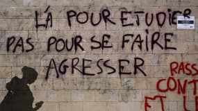 Un message inscrit sur un mur à l'université de Bordeaux-Montaigne (Gironde), le 15 novembre 2023. (Photo d'illustration)