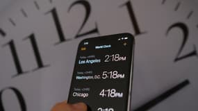 Photographie d'une horloge et d'un téléphone illustrant le changement d'heure aux États-Unis