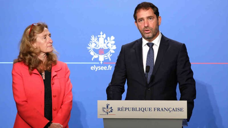 Nicole Belloubet, garde des Sceaux, et Cristope Castaner, minisre de l'Intérieur, los d'une conférence de presse à Paris le 1 septembre dernier