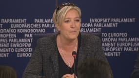 Marine Le Pen donne une conférence de presse à Bruxelles, le 28 mai 2014.