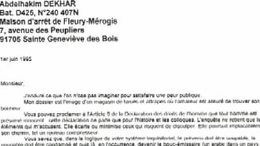 La lettre adressée en 1995 par Abdelhakim Dekhar, au juge en charge de l'affaire Rey-Maupin.