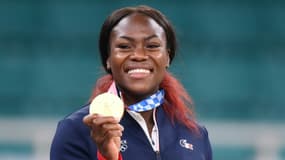 Le judoka française Clarisse Agbegnenou , championne olympique en moins de 63kg, le 27 juillet 2021 aux Jeux de Tokyo
